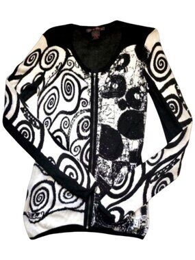 Elena Wang Canadian Designer Swirl Knit Zip Front Cardigan Jacket Small
